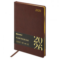 Ежедневник датированный 2026 БОЛЬШОЙ ФОРМАТ 210х297мм А4, BRAUBERG Iguana, под кожу, коричневый, 117244
