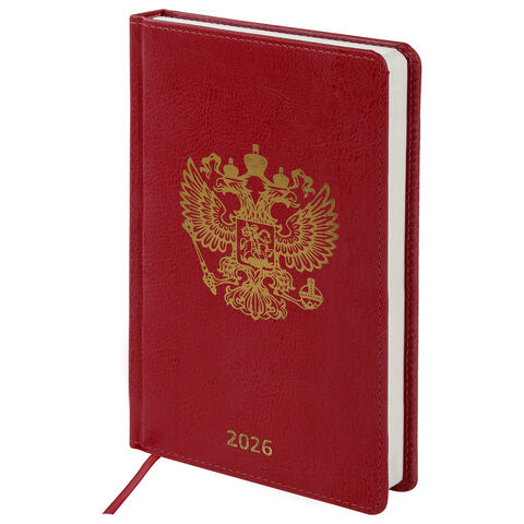 Ежедневник датированный 2026 А5 138х213мм BRAUBERG State, под кожу, красный, 117414 по низкой цене оптом 