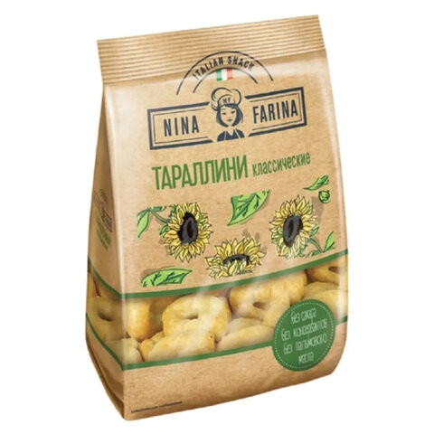 Мини-сушки (тараллини) NINA FARINA классические, 180 г, пакет, ВТ002 по низкой цене оптом Краснодар, Москва, Уфа, Казань, Барнаул, Владивосток, Хабаровск, Сахалин, Красноярск, Екатеренбург, 