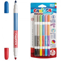 Фломастеры двухсторонние CARIOCA (Италия) "Bi-color", 6 штук (12 цветов), суперсмываемые, вентилируемый колпачок, 42269