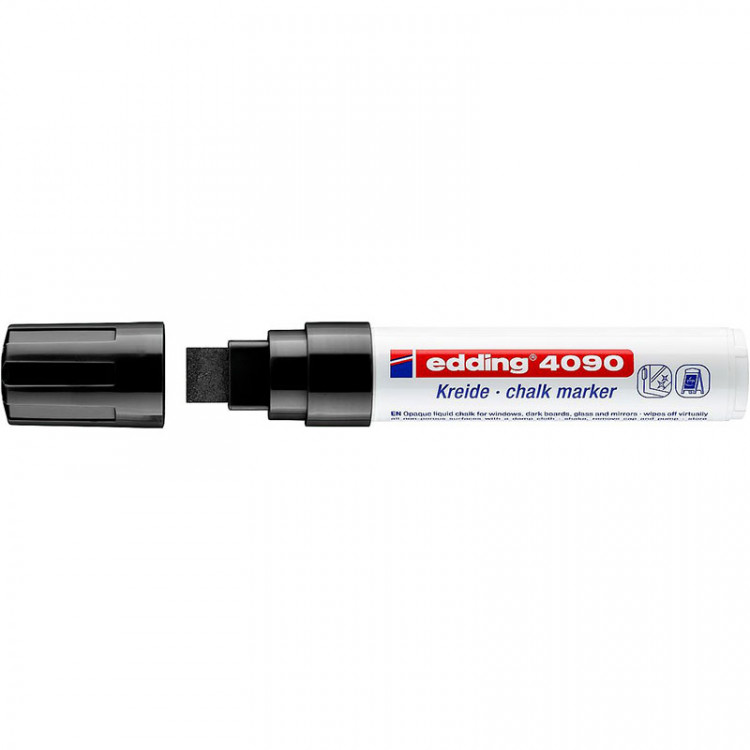 Маркер меловой по стеклу edding 4090, смываемый, скошенный наконечник, 4-15 мм Черный по низкой цене оптом Краснодар, Москва, Уфа, Казань, Барнаул, Владивосток, Хабаровск, Сахалин, Красноярск, Екатеренбург, 
