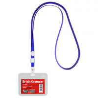 Бейдж горизонтальный ERICH KRAUSE (85х54мм), корпус прозрачный, цвет ленты синий, 63725