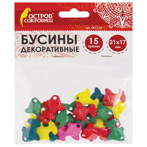 Бусины для творчества "Рыбки", 21х17 мм, 15 грамм, 5 цветов, ОСТРОВ СОКРОВИЩ, 661229 по низкой цене оптом 