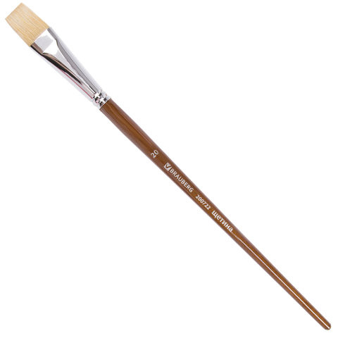 Кисть художественная профессиональная BRAUBERG ART CLASSIC, щетина, плоская, № 20, длинная ручка, 200722 по низкой цене оптом 