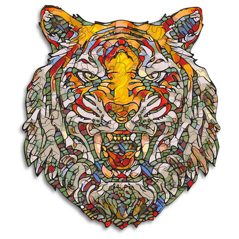 Пазл деревянный "Грозный тигр", 111 фигурных деталей, деревянный короб, FOFA, ST0070