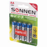Батарейки КОМПЛЕКТ 4 шт., SONNEN Super Alkaline, АА (LR6,15А), алкалиновые, пальчиковые, блистер, 451094 по низкой цене оптом Краснодар, Москва, Уфа, Казань, Барнаул, Владивосток, Хабаровск, Сахалин, Красноярск, Екатеренбург, 