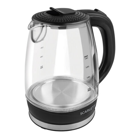 Чайник SCARLETT SC-EK27G53, 1,8 л, 2200 Вт, закрытый нагревательный элемент, стекло, черный по низкой цене оптом Краснодар, Москва, Уфа, Казань, Барнаул, Владивосток, Хабаровск, Сахалин, Красноярск, Екатеренбург, 