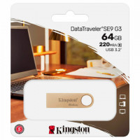 Флеш-диск 64GB KINGSTON DataTraveler SE9 G3 USB 3.2, металл. корпус, золотой,DTSE9G3/, DTSE9G3/64GB