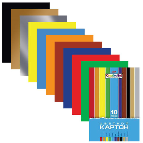 Картон цветной А4 МЕЛОВАННЫЙ, 10 листов 10 цветов, в папке, HATBER, 195х280 мм, "Creative", 10Кц4 05809, N049600 по низкой цене оптом Краснодар, Москва, Уфа, Казань, Барнаул, Владивосток, Хабаровск, Сахалин, Красноярск, Екатеренбург, 