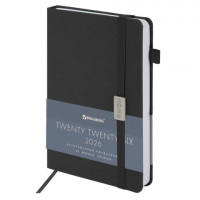 Ежедневник датированный 2026 А5 138x213мм BRAUBERG Control, под кожу, держатель для ручки, черный, 117126