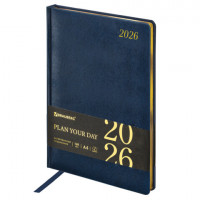 Ежедневник датированный 2026 БОЛЬШОЙ ФОРМАТ 210х297мм А4, BRAUBERG Iguana, под кожу, синий, 117245