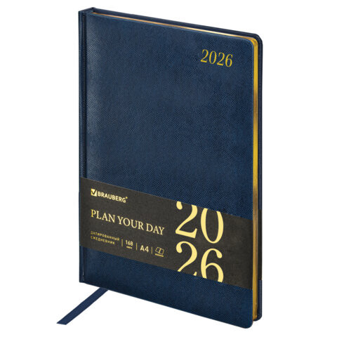 Ежедневник датированный 2026 БОЛЬШОЙ ФОРМАТ 210х297мм А4, BRAUBERG Iguana, под кожу, синий, 117245 по низкой цене оптом 