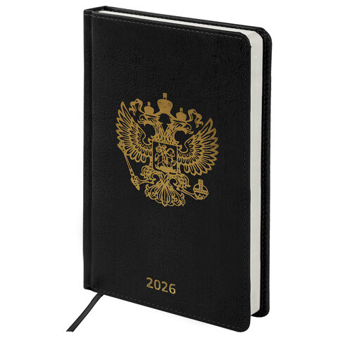 Ежедневник датированный 2026 А5 138х213мм BRAUBERG State, под кожу, черный, 117415 по низкой цене оптом 