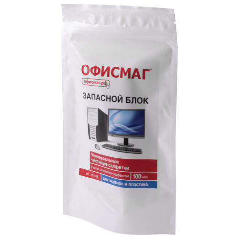 Салфетки для экранов всех типов и пластика (запасной блок) ОФИСМАГ, пакет 100 шт., влажные, 511686 по низкой цене оптом Салфетки для экранов всех типов и пластика (запасной блок) ОФИСМАГ, пакет 100 шт., влажные, 511686 по низкой цене оптом
