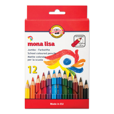 Карандаши цветные утолщенные KOH-I-NOOR "Mona Lisa", 12 цветов, 5,6 мм, заточенные, европодвес, 3372012007KS по низкой цене оптом 