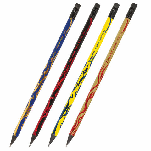 Карандаш чернографитный BRAUBERG "PREMIUM TURKEY", 1 шт., "Flame", НВ, ассорти, дисплей,181565 по низкой цене оптом 