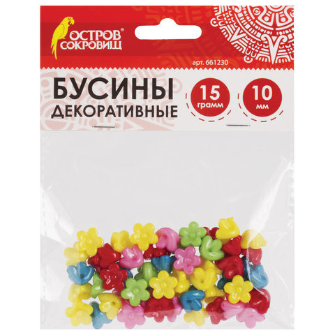 Бусины для творчества "Цветы", 10 мм, 15 грамм, 5 цветов, ОСТРОВ СОКРОВИЩ, 661230 по низкой цене оптом 