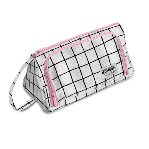 Пенал-косметичка BRAUBERG с ручкой, 1 откидная планка, полиэстер, 22x10х8 см, "Checkered white", 271558 по низкой цене оптом 