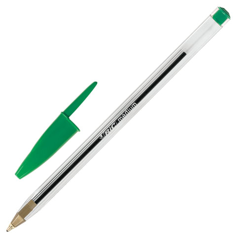 Ручка шариковая BIC "Cristal", ЗЕЛЕНАЯ, корпус прозрачный, узел 1 мм, линия письма 0,32 мм, 875976 по низкой цене оптом 