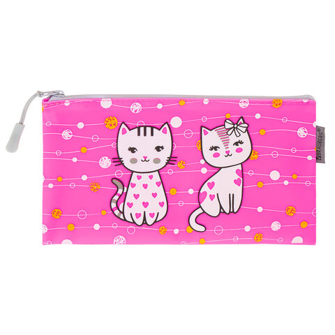 Пенал-конверт BRAUBERG, мягкий, водонепроницаемая молния, формат А6, "Kittens", 22х12 см, 229258 по низкой цене оптом 