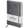 Ежедневник датированный 2024 А5 138x213мм BRAUBERG Optimal, под кожу, резинка-фиксатор, держатель для ручки, серый, 114977 по низкой цене оптом 