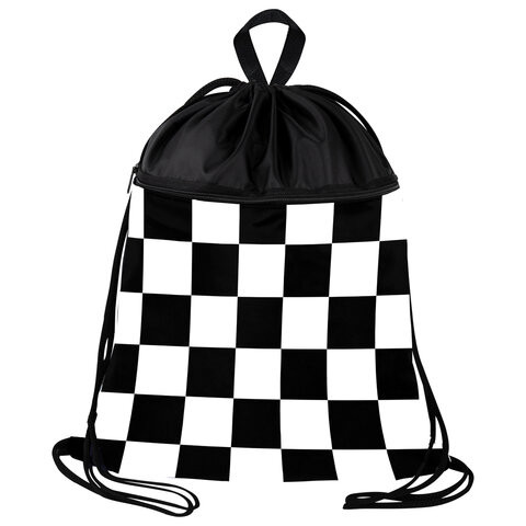 Мешок для обуви BRAUBERG БОЛЬШОЙ, с ручкой, карман на молнии, сетка, 49х41 см, Black and white, 273452 по низкой цене оптом Краснодар, Москва, Уфа, Казань, Барнаул, Владивосток, Хабаровск, Сахалин, Красноярск, Екатеренбург, 
