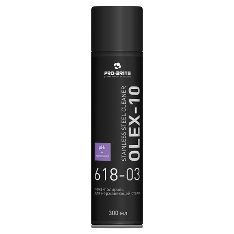 Полироль-пена для нержавеющей стали 300 мл, PRO-BRITE OLEX-10 Stainless Steel Cleaner, аэрозоль, 618-03 по низкой цене оптом Краснодар, Москва, Уфа, Казань, Барнаул, Владивосток, Хабаровск, Сахалин, Красноярск, Екатеренбург, 