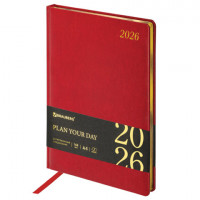 Ежедневник датированный 2026 БОЛЬШОЙ ФОРМАТ 210х297мм А4, BRAUBERG Iguana, под кожу, красный, 117246