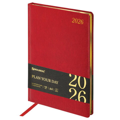 Ежедневник датированный 2026 БОЛЬШОЙ ФОРМАТ 210х297мм А4, BRAUBERG Iguana, под кожу, красный, 117246 по низкой цене оптом 