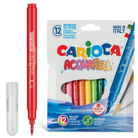 Фломастеры акварельные CARIOCA (Италия) "Aquarell", 12 цветов, наконечник-кисть, смываемые, картонный конверт, 42747 по низкой цене оптом 