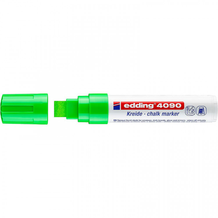 Маркер меловой по стеклу edding 4090, смываемый, скошенный наконечник, 4-15 мм Салатовый по низкой цене оптом Краснодар, Москва, Уфа, Казань, Барнаул, Владивосток, Хабаровск, Сахалин, Красноярск, Екатеренбург, 