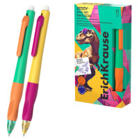 Ручка стираемая гелевая автоматическая ERICH KRAUSE Kiddy Dino Art, СИНЯЯ, ассорти, 0, 63696