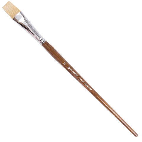 Кисть художественная профессиональная BRAUBERG ART CLASSIC, щетина, плоская, № 24, длинная ручка, 200724 по низкой цене оптом 