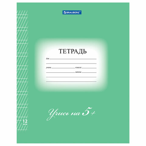 Тетрадь 12 л. BRAUBERG ЭКО "5-КА", частая косая линия, обложка плотная мелованная бумага, ЗЕЛЕНАЯ, 104766 по низкой цене оптом 