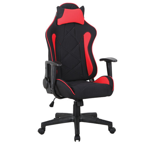 Кресло компьютерное BRABIX "GT Racer GM-101", подушка, ткань, черное/красное, 531820 по низкой цене оптом 
