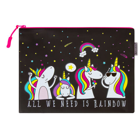 Папка для тетрадей A5 BRAUBERG, мягкий, водонепроницаемая молния, "Unicorns", 25х20 см, 229259 по низкой цене оптом 