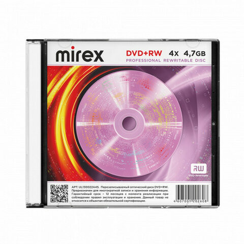 Диск DVD+RW (плюс) MIREX, 4,7 ГБ 4x Slim Case, 1 штука, UL130022A4S по низкой цене оптом Краснодар, Москва, Уфа, Казань, Барнаул, Владивосток, Хабаровск, Сахалин, Красноярск, Екатеренбург, 
