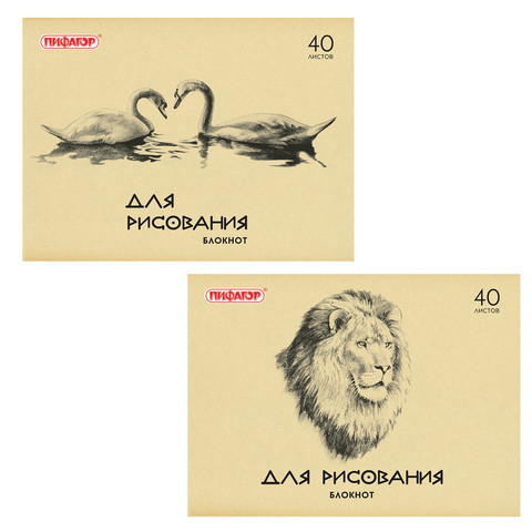 Блокнот для рисования, А4, 40 л., обложка офсет, горизонтальный, ПИФАГОР, 200х285 мм, "Лебеди/Лев", 126962 по низкой цене оптом Краснодар, Москва, Уфа, Казань, Барнаул, Владивосток, Хабаровск, Сахалин, Красноярск, Екатеренбург, 