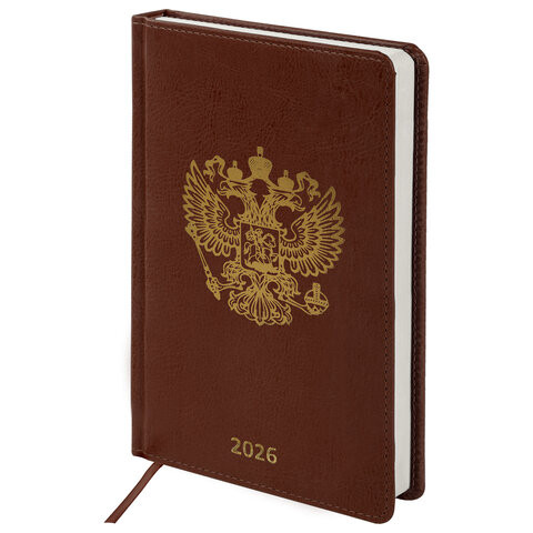 Ежедневник датированный 2026 А5 138х213мм BRAUBERG State, под кожу, коричневый, 117417 по низкой цене оптом 