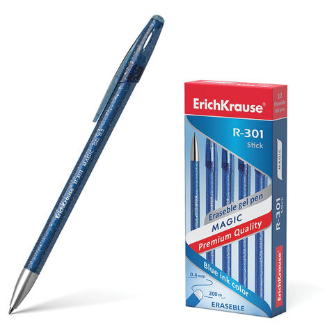 Ручка стираемая гелевая ERICH KRAUSE "R-301 Magic Gel", СИНЯЯ, корпус синий, узел 0,5 мм, линия письма 0,4 мм, 45211 по низкой цене оптом 