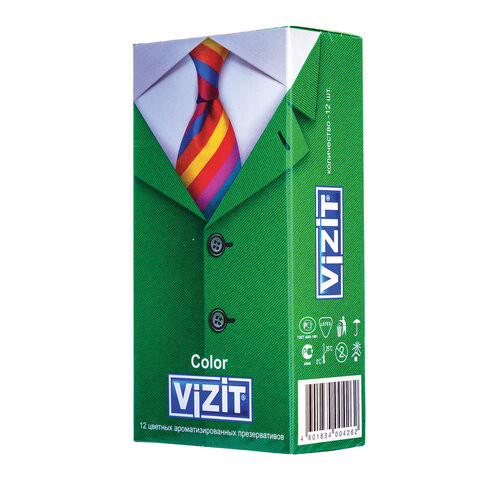 Презервативы латексные VIZIT Color, комплект 12 шт., цветные ароматизированные, 101010331 по низкой цене оптом Краснодар, Москва, Уфа, Казань, Барнаул, Владивосток, Хабаровск, Сахалин, Красноярск, Екатеренбург, 