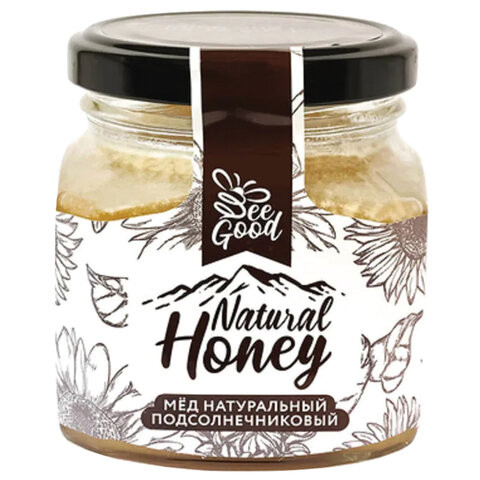 Мёд NATURAL HONEY натуральный подсолнечниковый, 330 г, стеклянная банка, ОМН004 по низкой цене оптом 