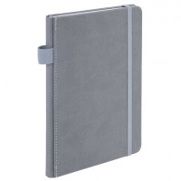 Блокнот А5 135x212мм BRAUBERG "Soft touch" под кожу, резинка, держатель, 80л клетка, серый, 117146