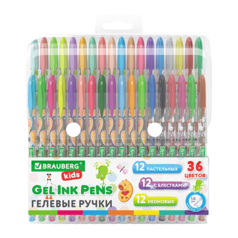 Ручки гелевые BRAUBERG KIDS "CUTE ANIMALS", НАБОР 36 ЦВЕТОВ, корпус с печатью, узел 1 мм, линия письма 0,7 мм, 144448 по низкой цене оптом Ручки гелевые BRAUBERG KIDS "CUTE ANIMALS", НАБОР 36 ЦВЕТОВ, корпус с печатью, узел 1 мм, линия письма 0,7 мм, 144448 по низкой цене оптом