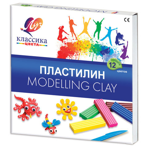 Пластилин классический ЛУЧ "Классика", 12 цветов, 240 г, со стеком, картонная упаковка, 7С331-08 по низкой цене оптом 