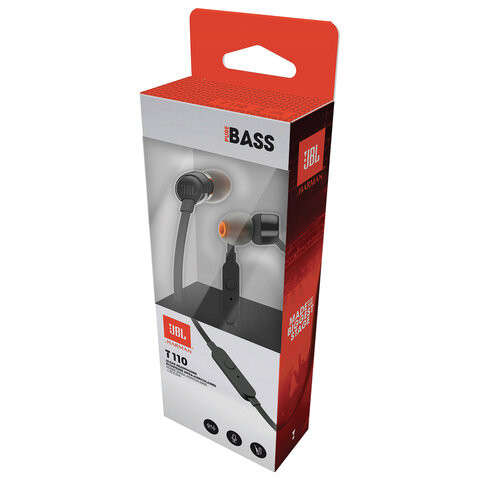 Наушники с микрофоном (гарнитура) JBL T110 BLK, проводные, 1,2 м, вкладыши, стерео, черные, T110BLK по низкой цене оптом Краснодар, Москва, Уфа, Казань, Барнаул, Владивосток, Хабаровск, Сахалин, Красноярск, Екатеренбург, 