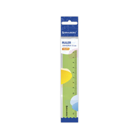 Линейка пластиковая 15 см BRAUBERG "FRUITY", тонированная, ассорти, 210765 по низкой цене оптом Краснодар, Москва, Уфа, Казань, Барнаул, Владивосток, Хабаровск, Сахалин, Красноярск, Екатеренбург, 