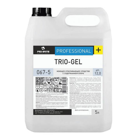 Средство моющее 5 л, PRO-BRITE TRIO-GEL, с отбеливающим эффектом, концентрат, 067-5 по низкой цене оптом 