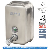Диспенсер для жидкого мыла LAIMA PROFESSIONAL INOX (гарантия 3 года), 0,5 л, нержавеющая сталь, матовый, 605396