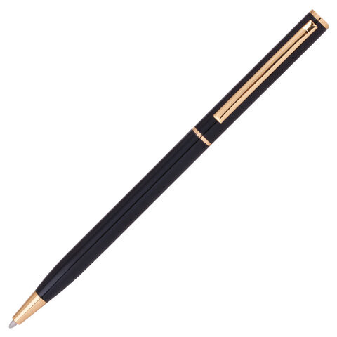 Ручка подарочная шариковая BRAUBERG "Slim Black", корпус черный, узел 1 мм, линия письма 0,7 мм, синяя, 141402 по низкой цене оптом 